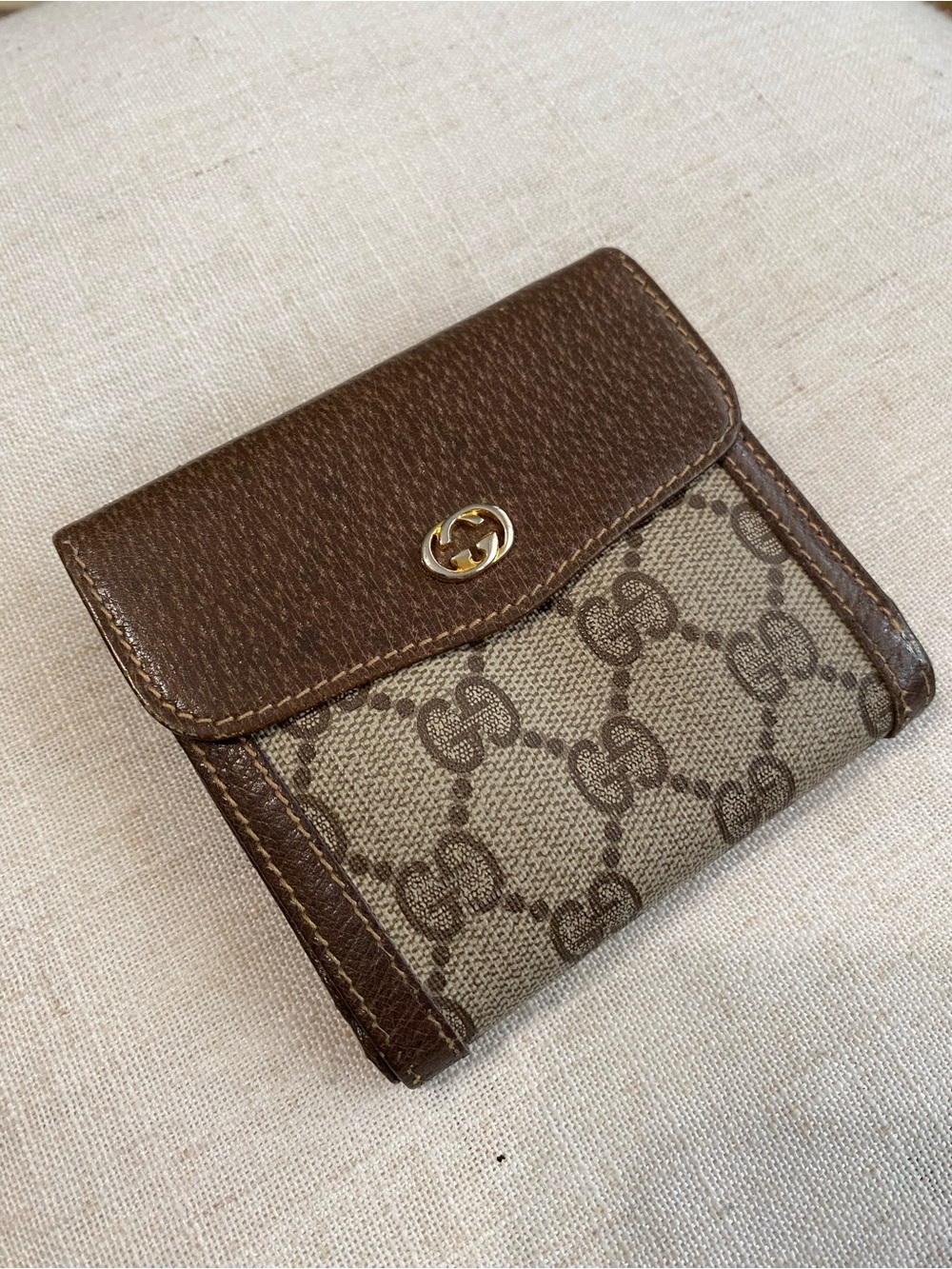 Super Nice Gucci Wallet Vintage Trifold w/Kiss Lock Coin Section GG Monogram